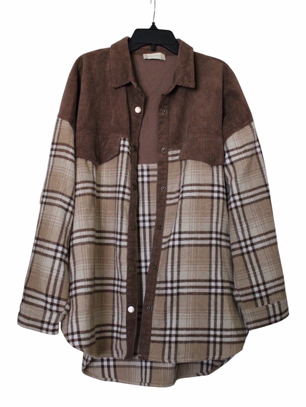 Altar'd State Brown Corduroy & Plaid Shacket Jacket Size Small